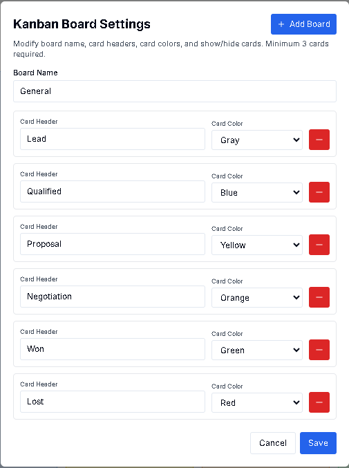 Opportunities: Edit Board