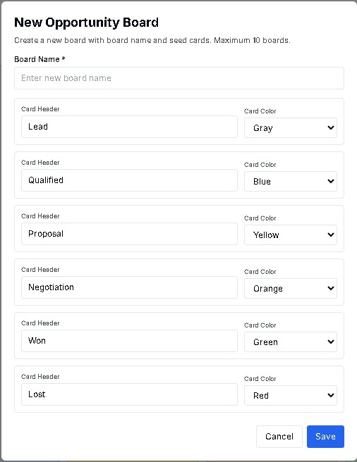 Opportunities: Add Board